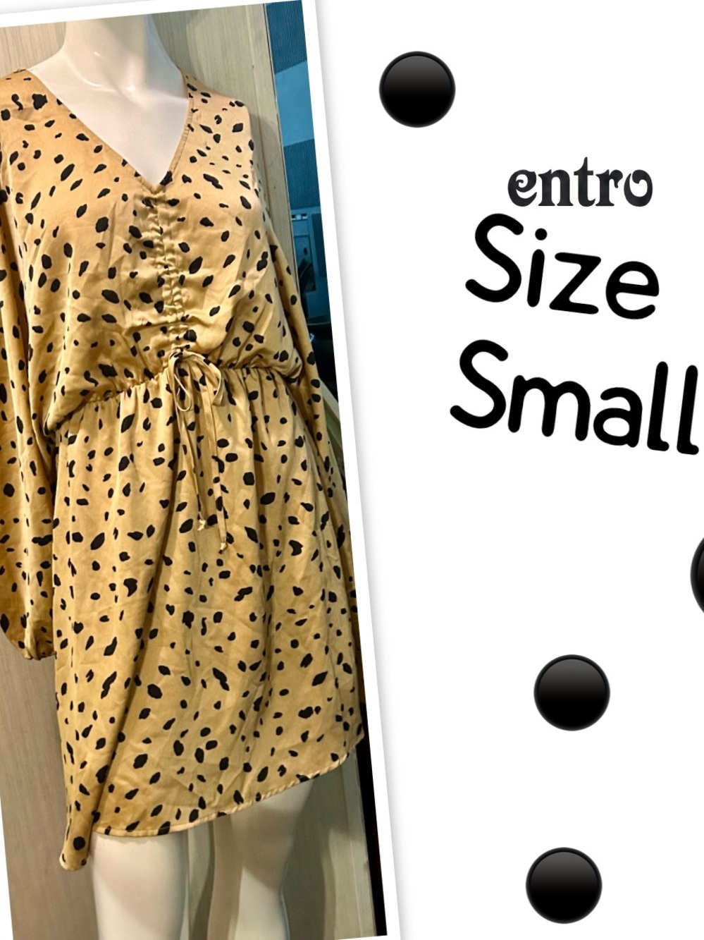 entro Mustard & Black Polka Drawstring V-Neck Dress